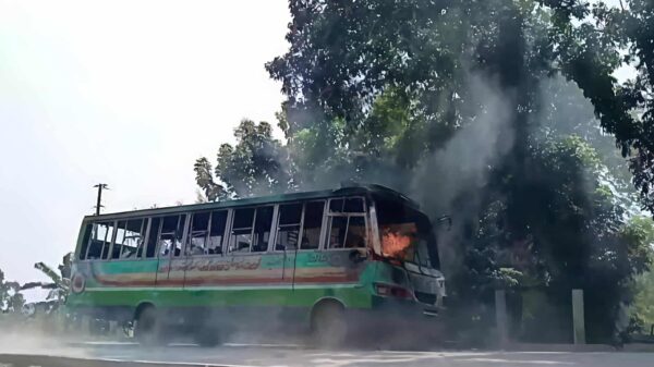 নাগরপুরে বাসচাপায় স্কুলছাত্রী নিহতের ঘটনায় বাসে অগ্নিসংযোগ, চালক আটক